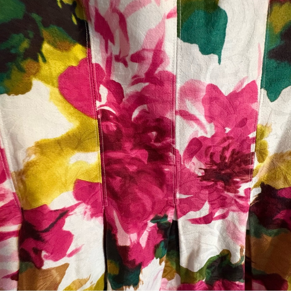 Jones New York Floral Dress Sz 8 Sleeveless A-Line Pleated Cotton Stretch White - Picture 5 of 9
